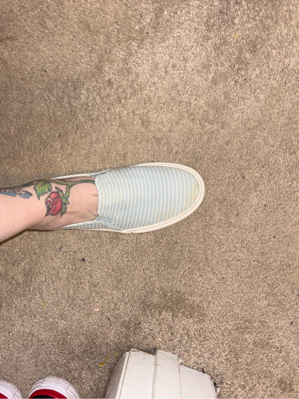 Keds Women's Light Blue and White Striped Slip-On Sneakers